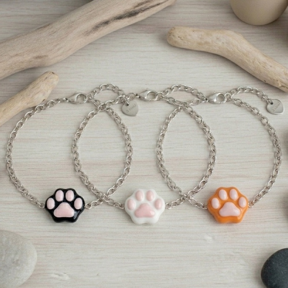 Cat Paw Resin Bracelet - Stainless Steel Cable Chain